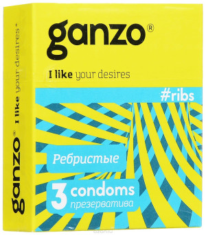 Презервативы "GANZO" №3 RIBS анатомические, ребристые с согревающей смазкой