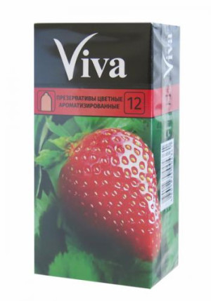 Презервативы "Viva" №12 - Цветные ароматизированные, аромат клубники, 12 шт.