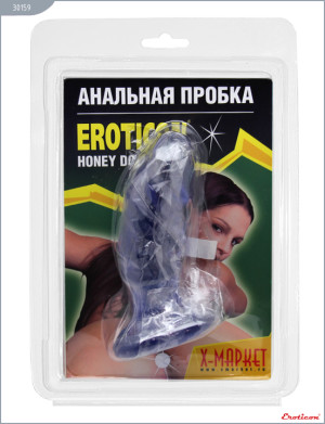 Анальная пробка "Eroticon" - "Honey Dolls", рельефная, гелевая, синяя 30 х 130 мм