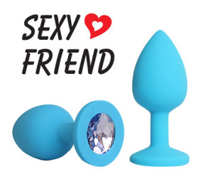 Анальная втулка "Sexy Friend" синяя, с кристаллом, L 73 мм, D 30 мм SF-70191-15