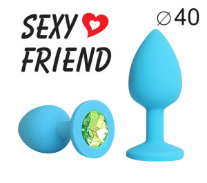 Анальная втулка "Sexy Friend" синяя, с кристаллом, L 95 мм, D 40 мм, SF-70291-10