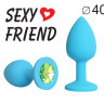 Анальная втулка Sexy Friend синяя, с кристаллом, L 95 мм, D 40 мм, SF-70291-10