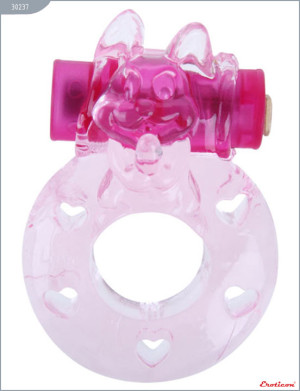 Кольцо «Киска» с мини-вибратором, розовое, 18х40 мм