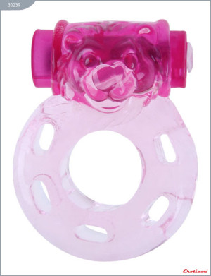 Кольцо «Собачка» с мини-вибратором, розовое, 18х40 мм