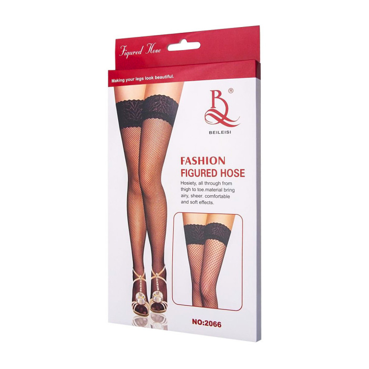 Чулки Fashion Figured Hose, под пояс, черные, one size (44-48)