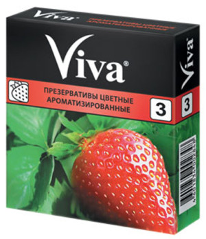 Презервативы "Viva" №3 - Цветные ароматизированные, аромат клубники, 3 шт.