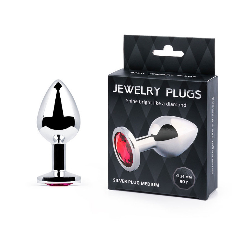 Втулка анальная SILVER PLUG MEDIUM L 82 мм, D 34 мм, вес 90г, цвет кристалла рубиновый, арт. SM-14